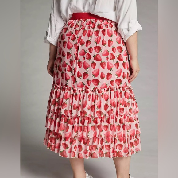 Anthropologie Eva Franco size medium NWT strawberry chiffon skirt - Picture 2 of 6
